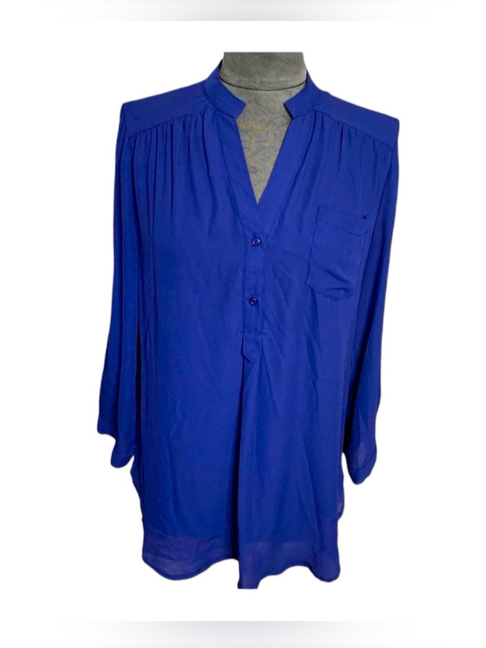 41 Hawthorn Royal Blue Mandarin Collar Tunic Blouse 3/4 sleeve